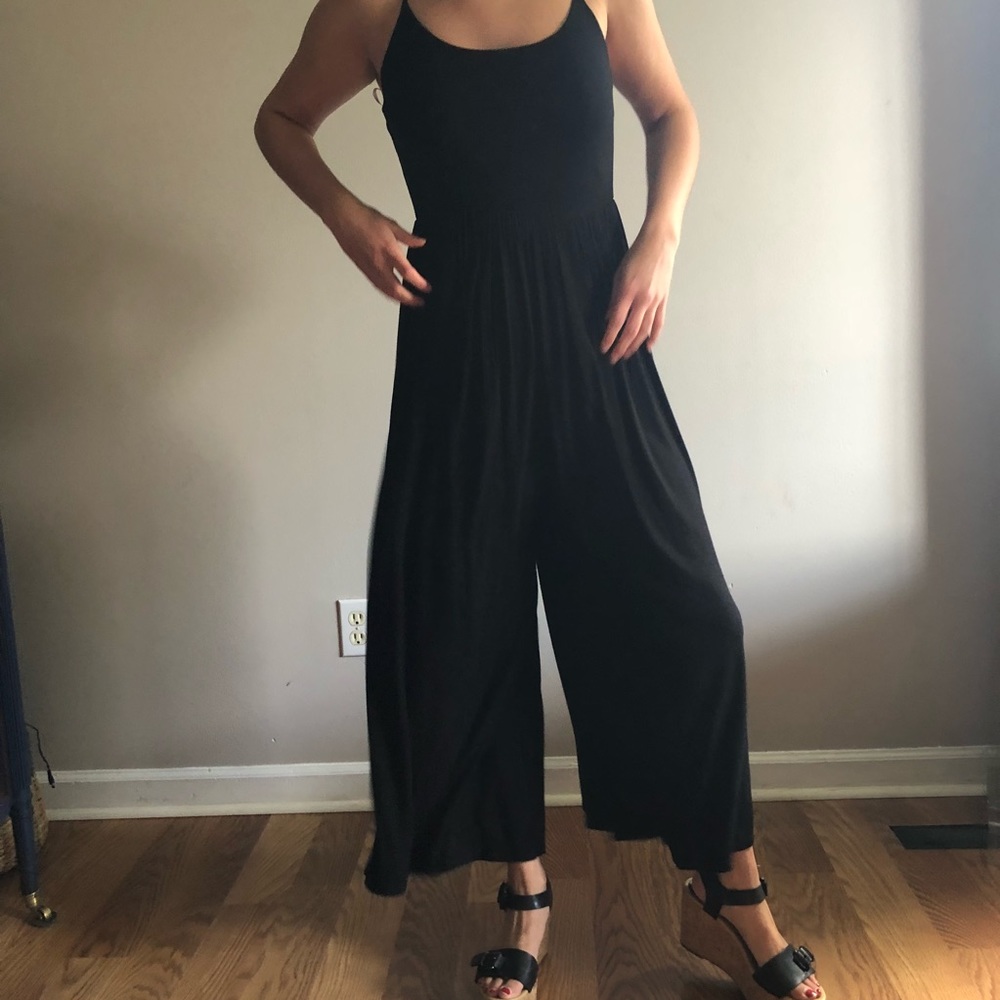 Simple Black Jumpsuit (Plus Red Striped Shirt)